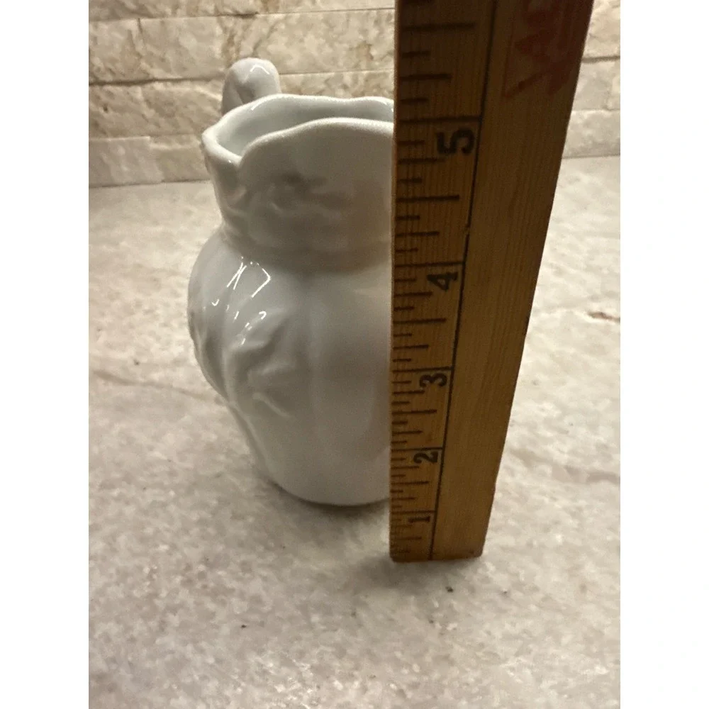 Two's Company White Ceramic Creamer Pitcher Embossed Floral‎ Design 5
